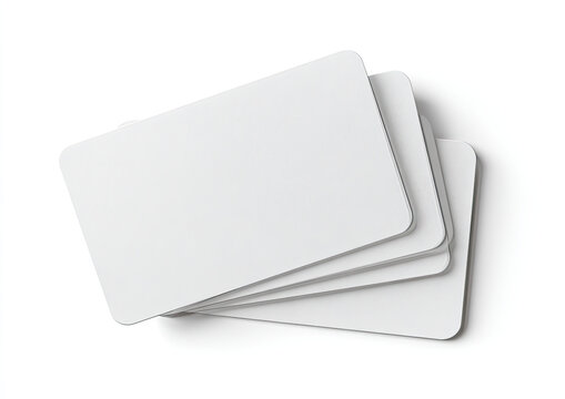 Blank white cards with rounded corners, stacked on a white surface