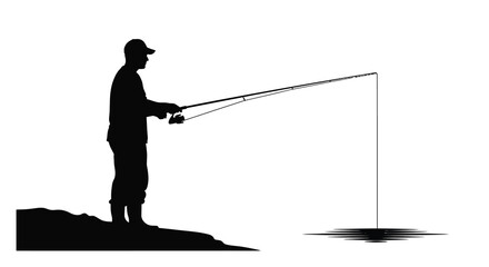 Fisherman casting a line from shore a striking black silhouette © SAKINA