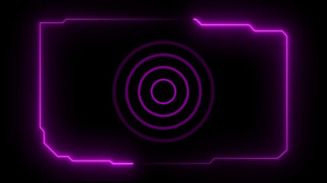 HUD, UI, GUI futuristic user interface screen animation. High tech screen for video game. Sci-fi concept design. Callouts title. Glowing digital radio waves radar icon inside rectangle border.