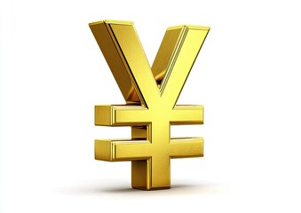 Obraz premium Gleaming golden currency symbol, rendered in 3D, against a white backdrop