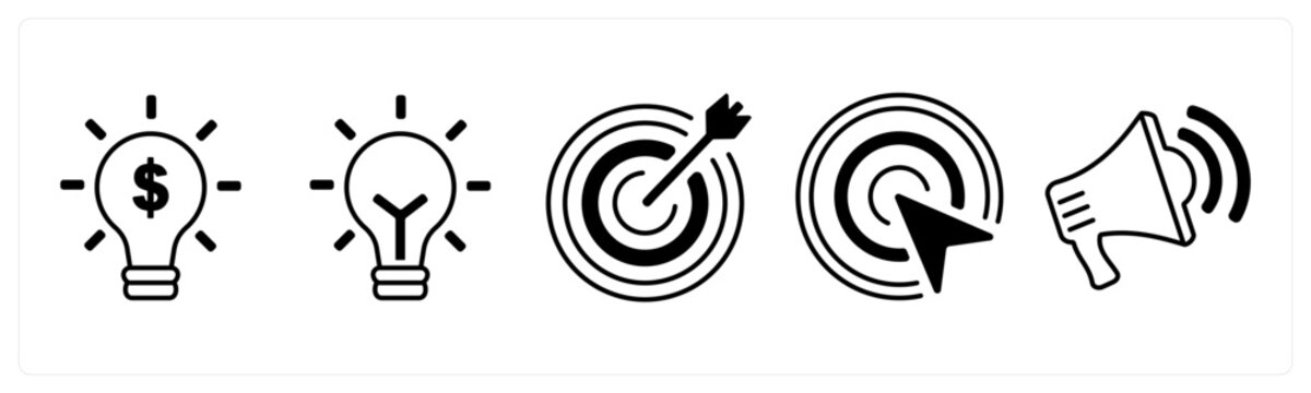 A set of 5 mix icons as financial idea, idea, target