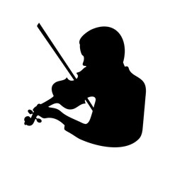 Fototapeta premium Black silhouette of violinist playing music, musician icon, musical symbol, vector illustration
