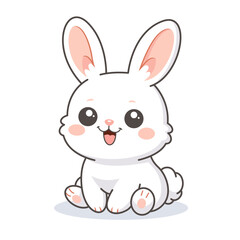 Obraz premium Cute Sitting Bunny Kawaii Rabbit Cartoon Character Illustration