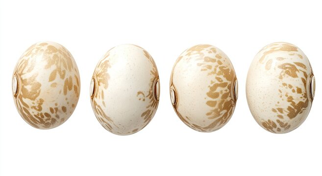 Four speckled, oval, cream-colored legumes with a small brown hilum on each side