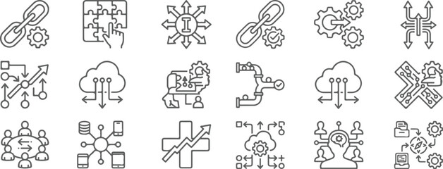 Fototapeta premium Business Integration Icon Set – Editable Line Icons for International Business, Collaboration and Global Network 