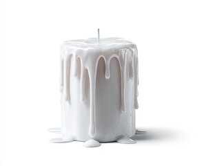 Close-up of a thick white candle with melted wax dripping down the sides