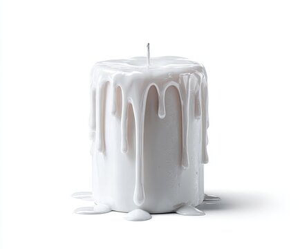 Close-up of a thick white candle with melted wax dripping down the sides