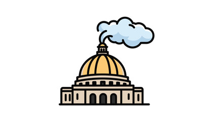 Obraz premium Stylized illustration of a domed government or historical building with a large white cloud emerging from its chimney.