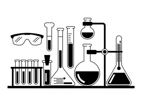 Minimalist Black and White Chemistry Lab: Scientific Glassware and Lab Equipment for Innovative Experiments and Education