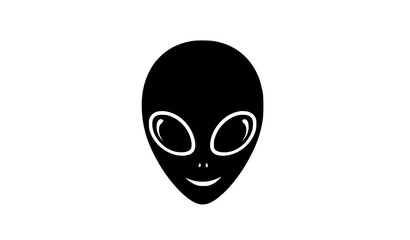 Fototapeta premium Funny alien face silhouette vector illustration in flat black style for sci-fi and playful designs