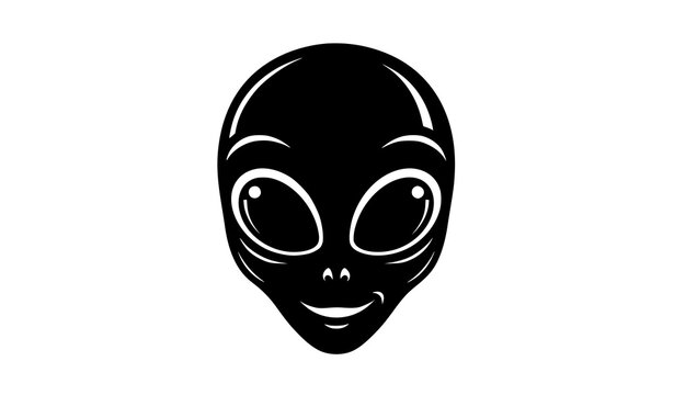 Set of funny alien face silhouettes vector illustration in minimalist black flat style