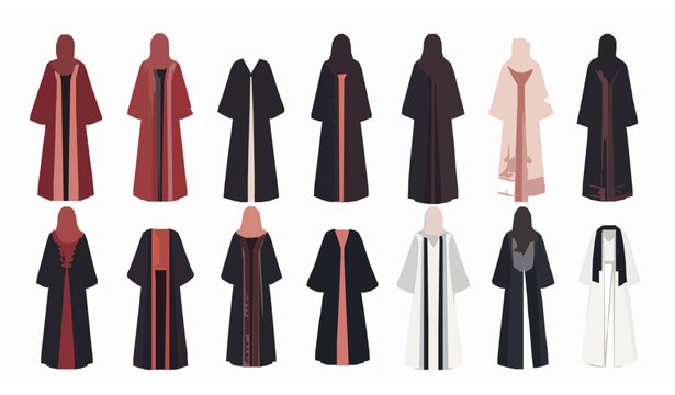 Abaya vector set with modern and traditional modest fashion dresses in flat illustration style