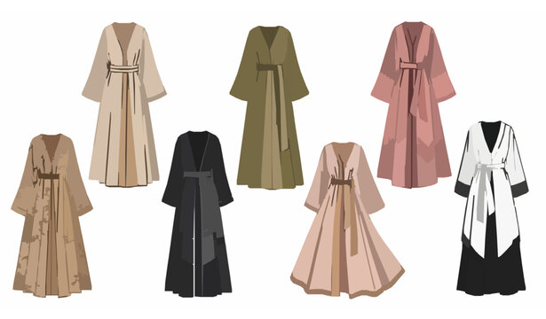 Elegant abaya collection vector set in flat style with modern modest fashion designs