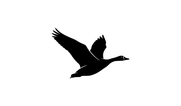 Minimalist flying goose silhouette vector in side view for wildlife and outdoor design