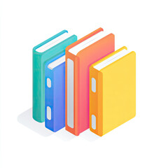 Fototapeta premium Four colorful books aligned diagonally on a white background