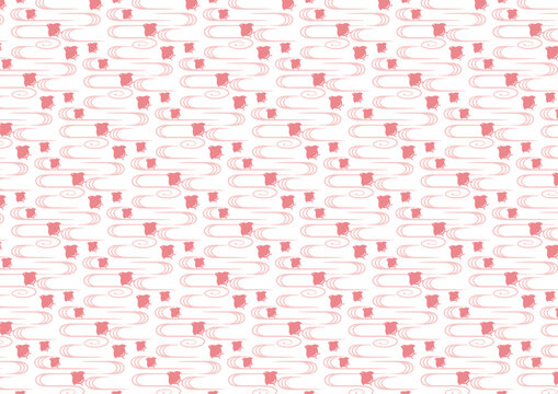 【日本の伝統模様】千鳥・千鳥格子のシームレスパターン（赤系） / Chidori & Chidori-goushi (Houndstooth) &ndash; Japanese Traditional Seamless Pattern Set  (Red Tones)