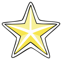 Obraz premium Cartoon star with yellow gradient and black outline, isolated illustration