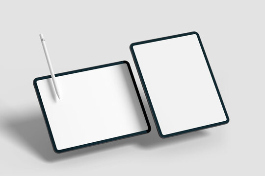 Blank tablet mockup with blank screen vertical and horizontal view