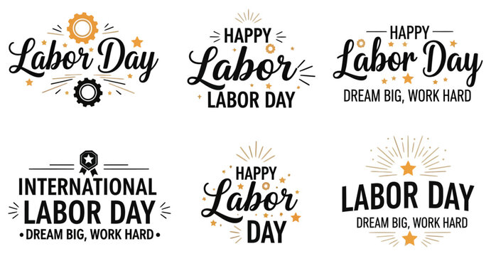 Labor day typography collection festive designs for celebrating workers' holiday