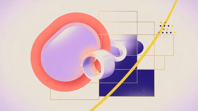 Sfondo 3D astratto con forme geometriche pastello e linee dorate