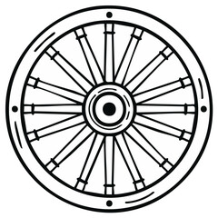 Fototapeta premium Old Wagon Wheel Spoked Wooden Circle Cart Transportation Element Vintage Design