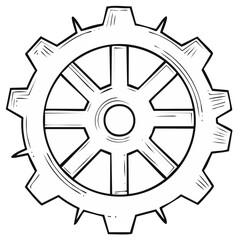 Obraz premium Hand drawn industrial gear cogwheel in a sketchy black and white line art style