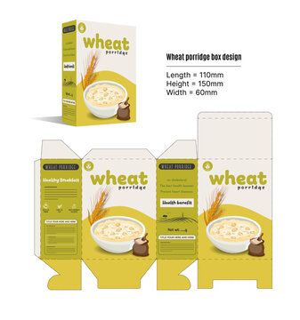 Wheat porridge packaging design, breakfast cereal box template, food carton layout, oat meal milk carton
