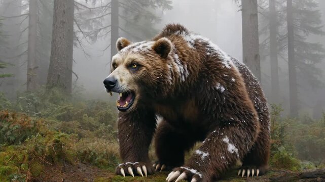 Brown bears roaring in the forest Brown bears roaring in the forest