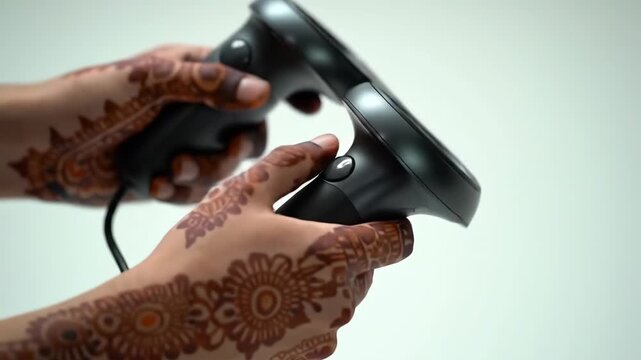 Hands holding game controller.