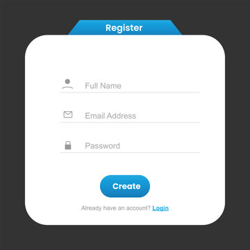 A registration form with a blue header and white background for user sign up