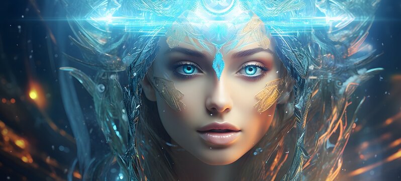 Digital painting style, beautiful but women is a fantasy sorceress godess spirit-ghost ,generative AI