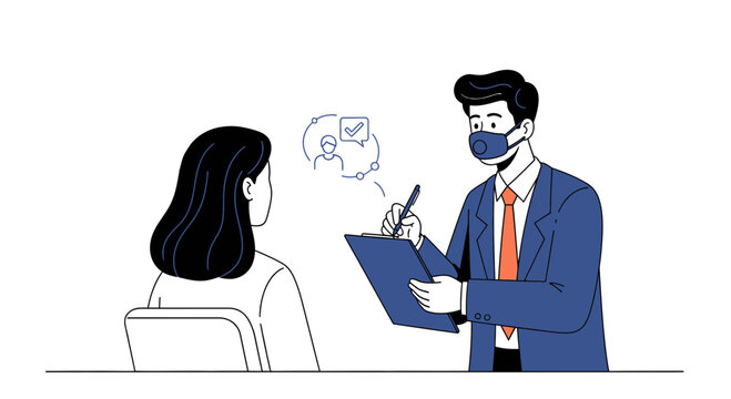 Job Interview or Meeting with Masked Professional Taking Notes