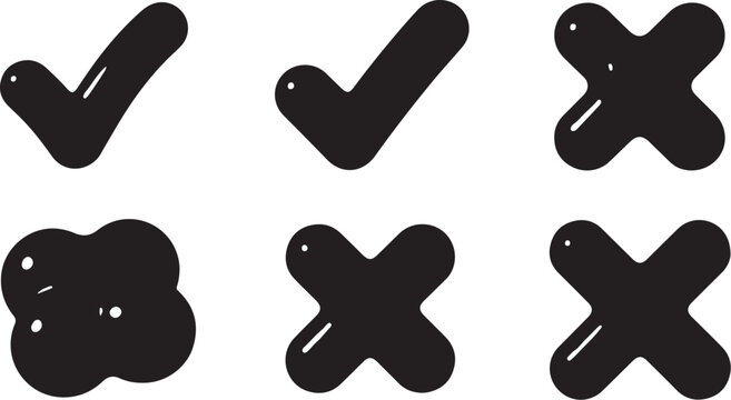 Checkmarks and Crosses Symbols on White Background