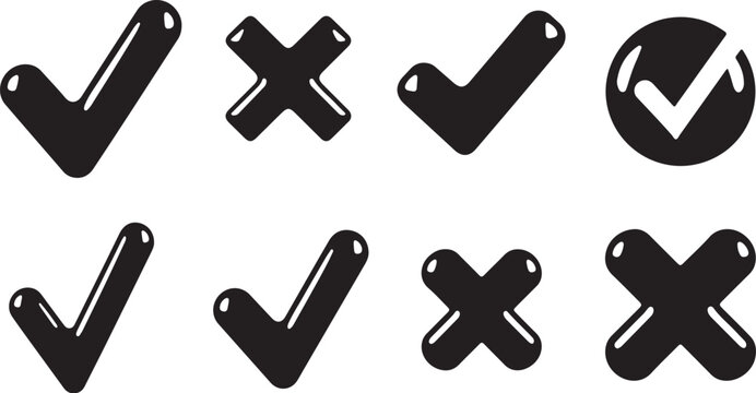 Checkmarks and X marks in black icons set