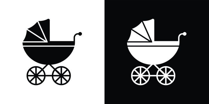 Baby Stroller Silhouette, Child Carriage, Wheeled Pram, Baby Transport, Infant Buggy
