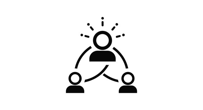 A minimalist icon depicts a person with radiating circles representing connection and communication in a stark silhouette high quality professional detailed