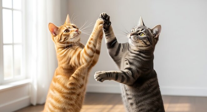 Cats giving high five