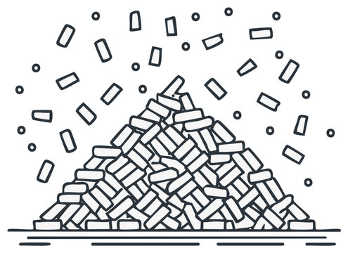 Pile of rectangular objects falling from above vector illustration