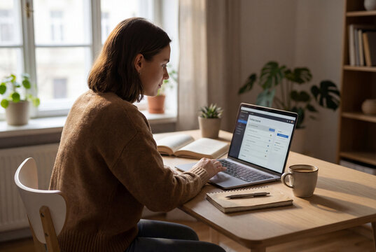 Student Learning Online Using Laptop in Modern Home Setup