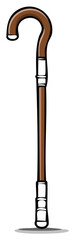 Obraz premium Classic Brown Wooden Walking Cane with Silver Bands and Hook Handle