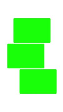 Video footage of three bright green rounded rectangles in staggered vertical layout, abstract geometric motion design