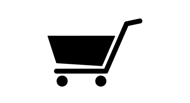 Black shopping cart icon on white.