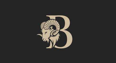 Elegant logo featuring ram head and letter b on black background © ikk