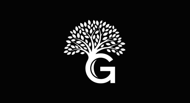 Elegant tree and letter g logo design for nature and growth concepts