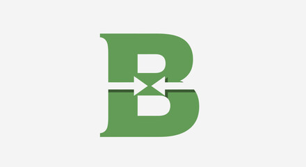 Green letter b logo with arrows symbolizing connection and exchange on white © ikk