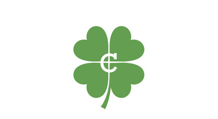 Fototapeta premium Green four leaf clover symbol with letter c in the center on white background