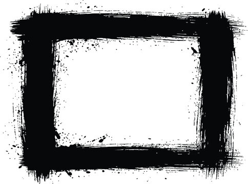 Rough black square frame painted brush stroke texture distressed isolated