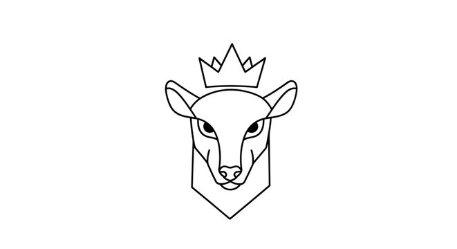 Minimalist deer head logo with crown design on white background