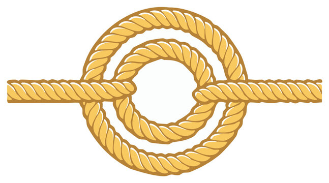 Golden braided rope knot forming a strong double loop, a stylized vector illustration for security and connection.