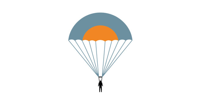 Person jumping with parachute in air.